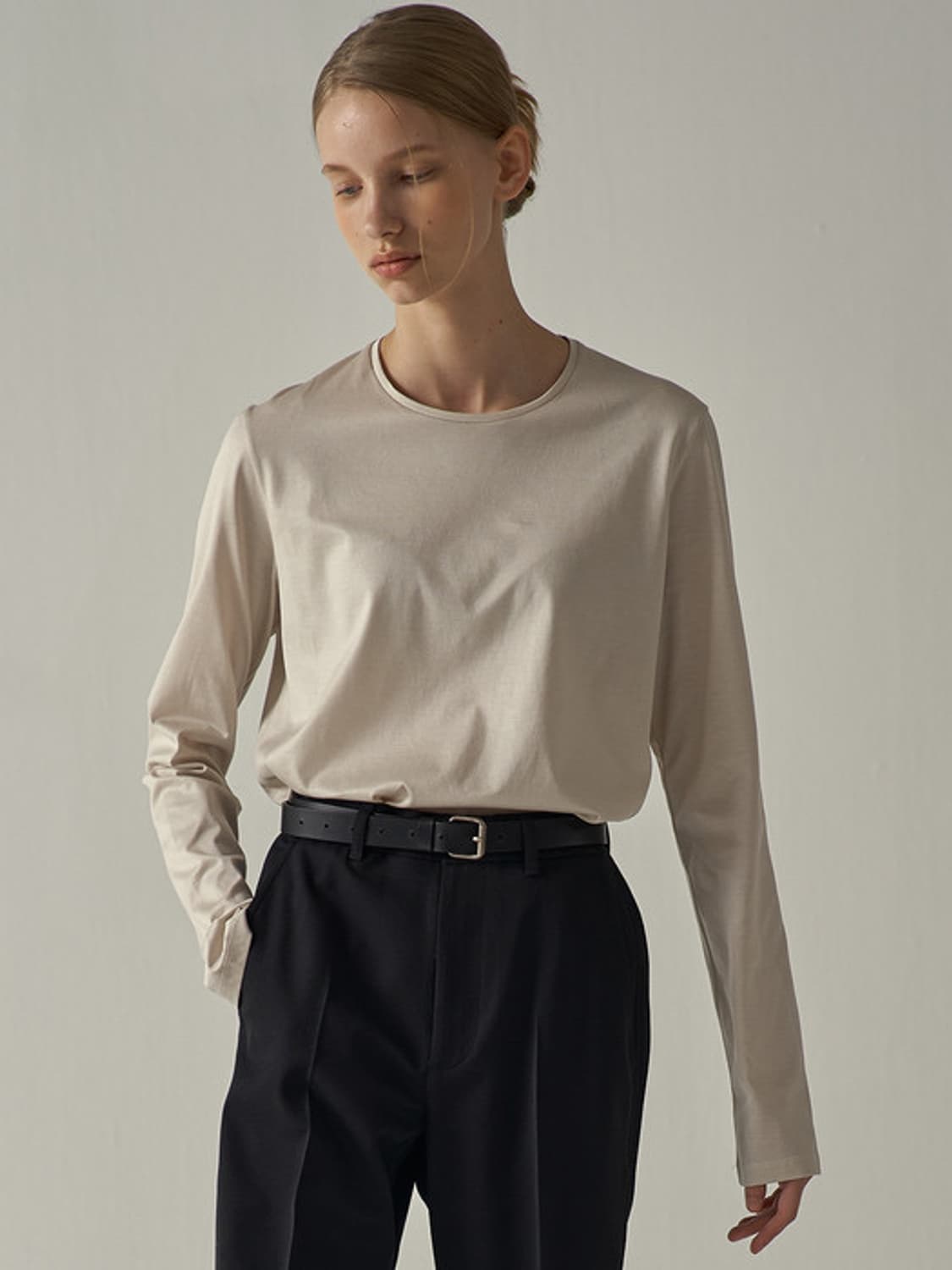 [S] 파사드패턴 실켓 코튼 티셔츠(긴팔) 크림 상품이미지1