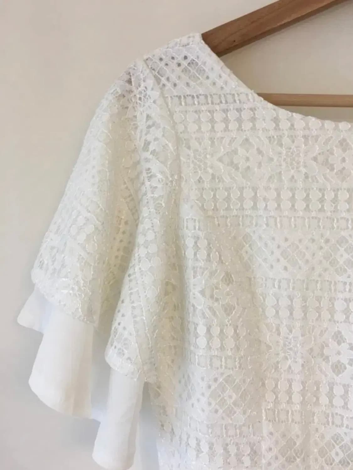 레이스 러플 반팔 시스루 슬림 화이트 롱원피스 브라이덜샤워 웨딩드레스 상품이미지5