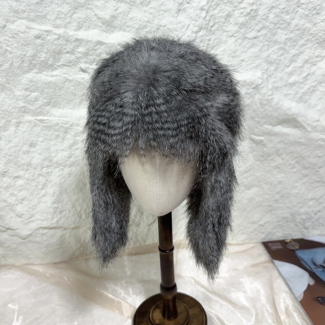 빈티지 그레이 인조라쿤퍼 군밤모자 상품이미지1