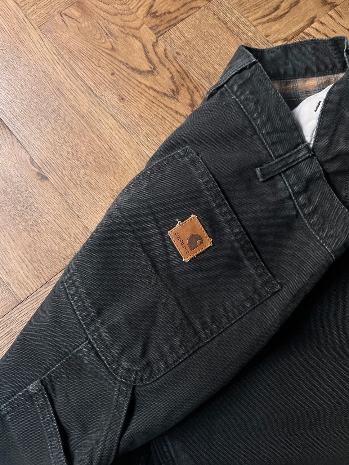 [32]칼하트 USA 체크 라이닝 블랙 싱글니 카펜터 워크 팬츠 상품이미지5