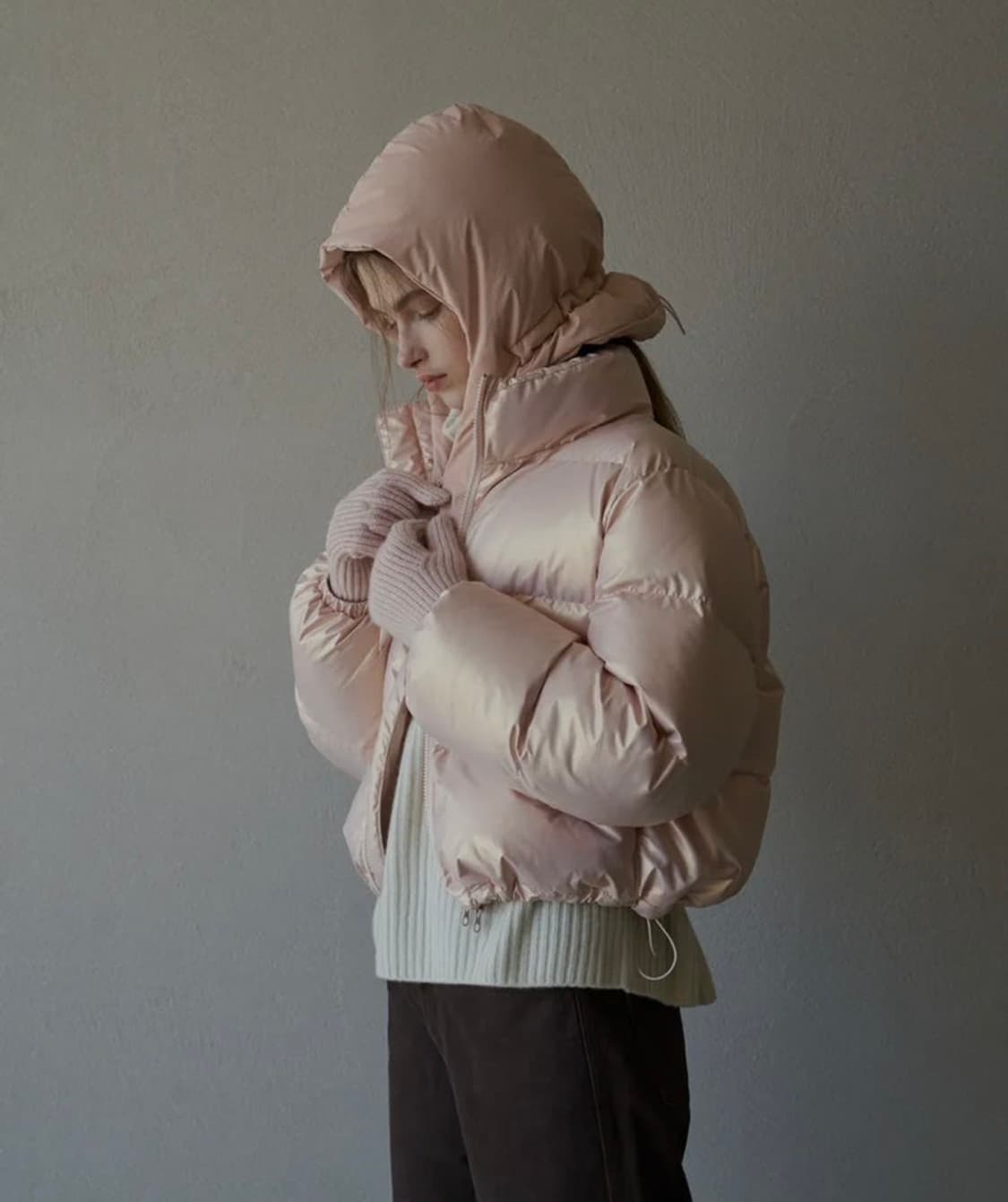 오로 글로시 크롭 푸퍼 패딩 Glossy Pink S 상품이미지1