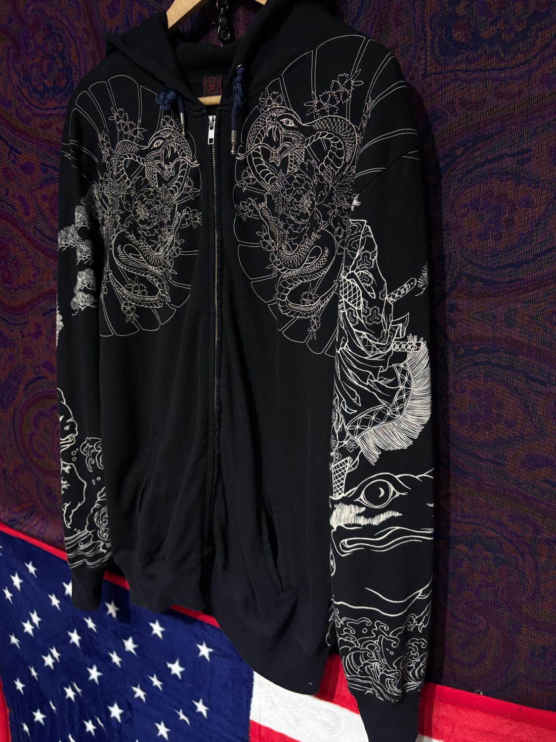 오리엔탈  뱀자수x사무라이 문양 후드집업자켓 상품이미지2