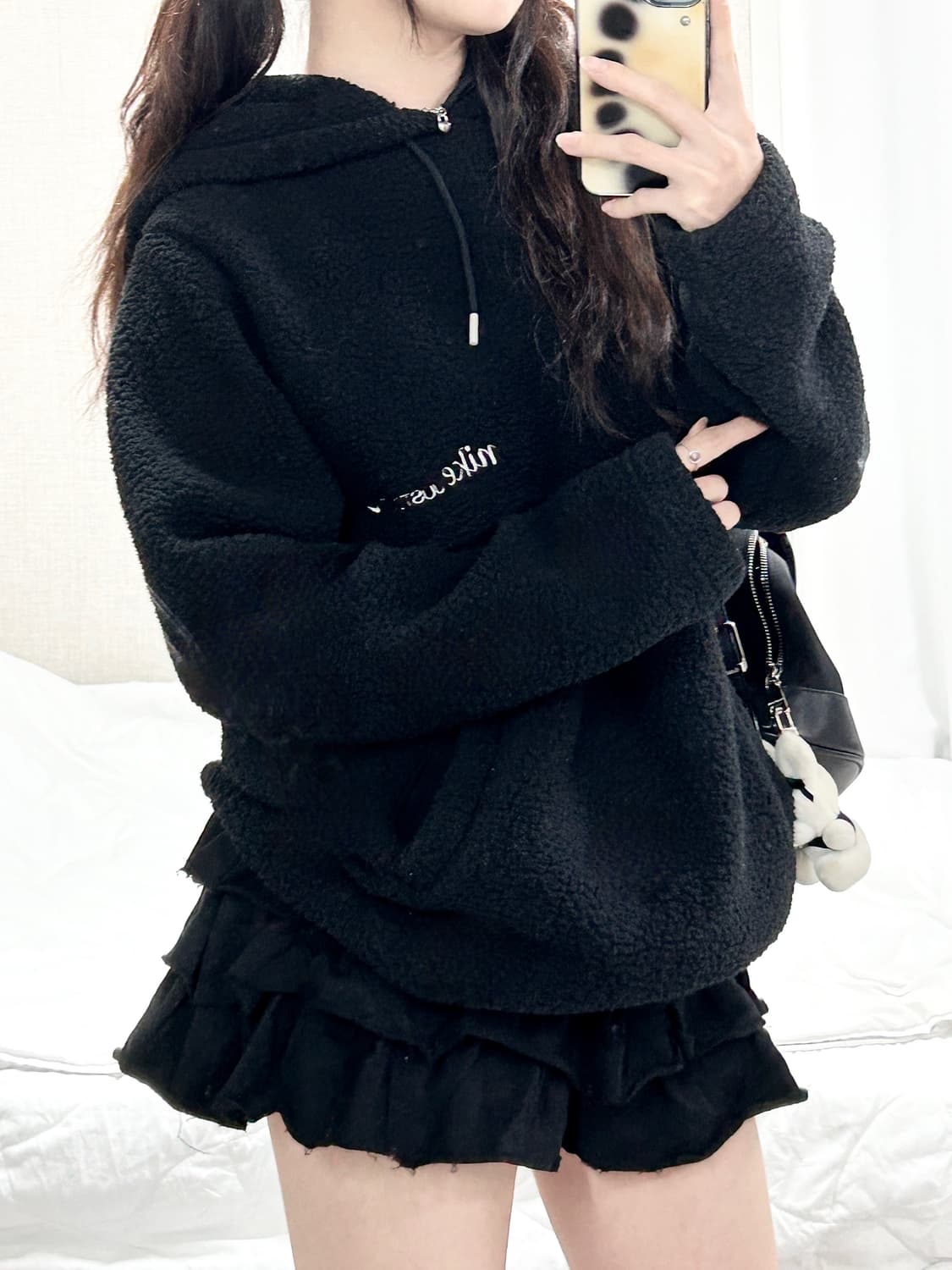 나이키 자수로고 블랙 뽀글이 후드 상품이미지5