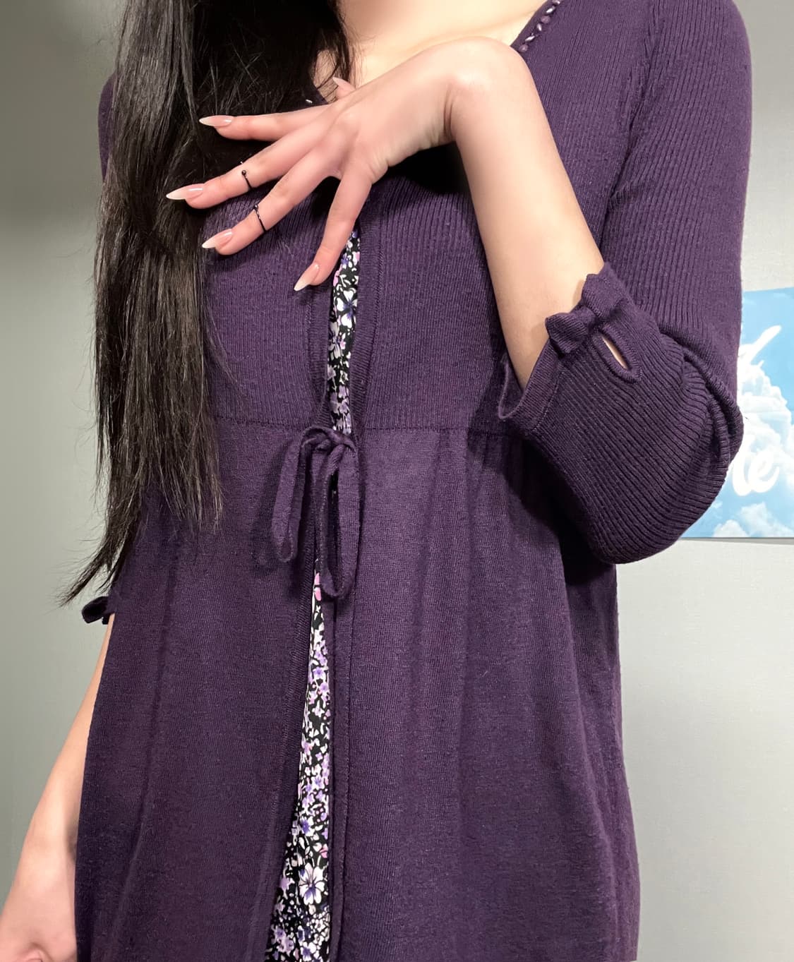 모리 하구미 에스닉 리본 쥬얼리 플로럴 퍼플 원피스 상품이미지7