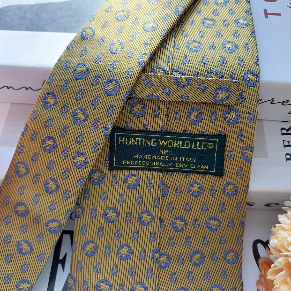 헌팅월드 실크 골드 코끼리 패턴 넥타이 9.9cm A+~A등급 K1449 상품이미지5