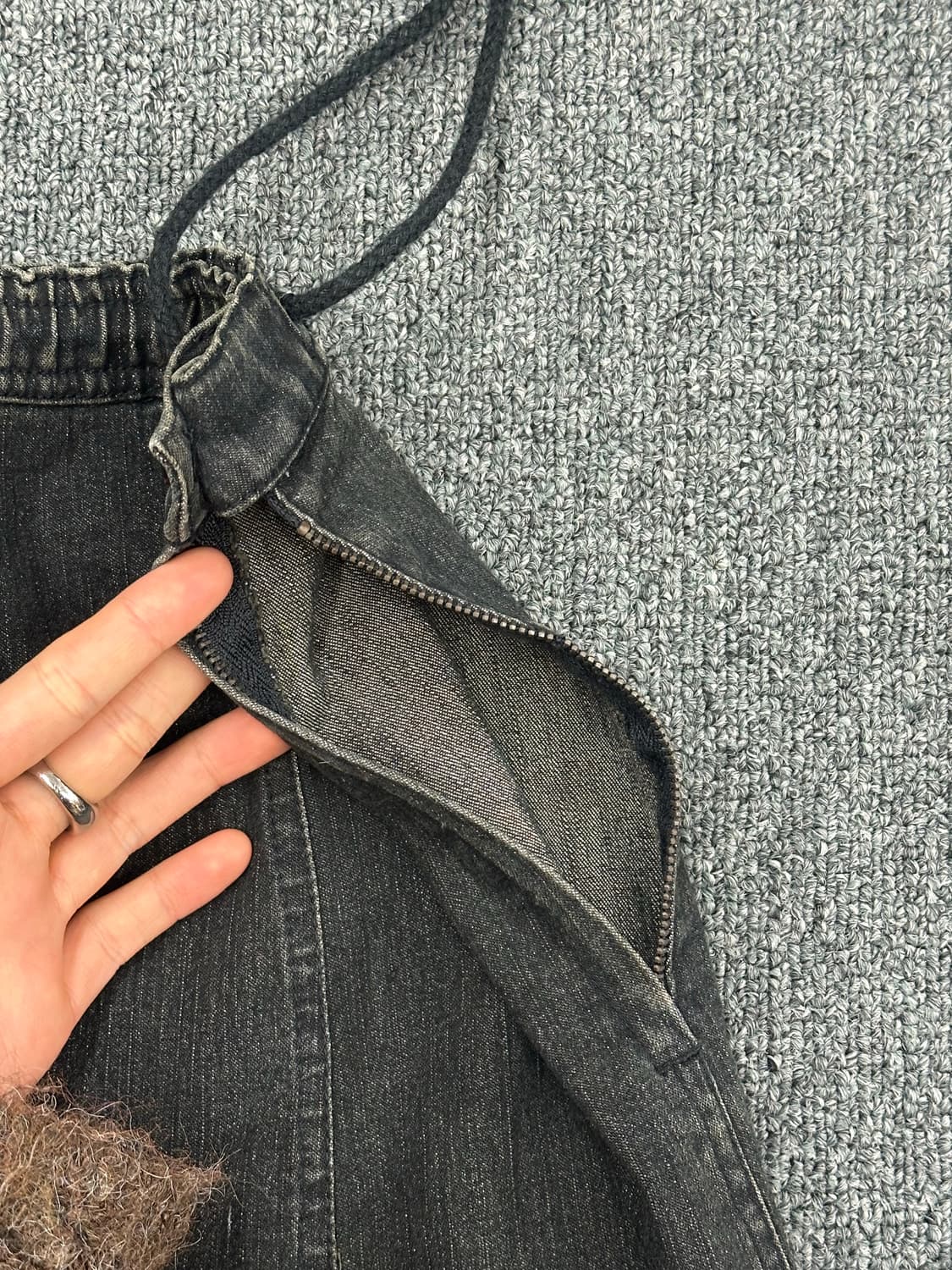 M)Japanese vintage 레이스 밴딩 흑청 스커트 상품이미지4