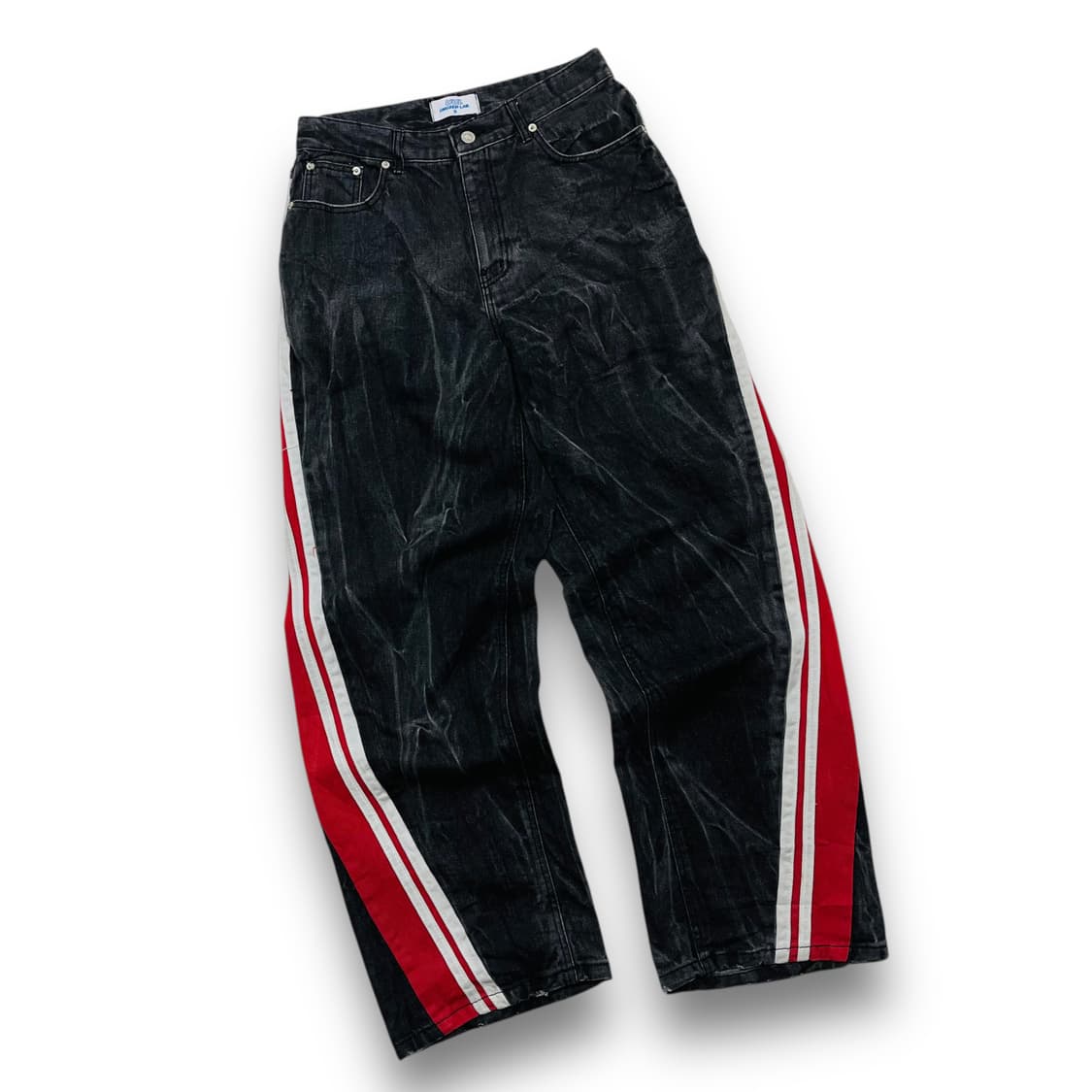 UUL 사이드 레드 트랙 와이드 흑청 데님팬츠 상품이미지2