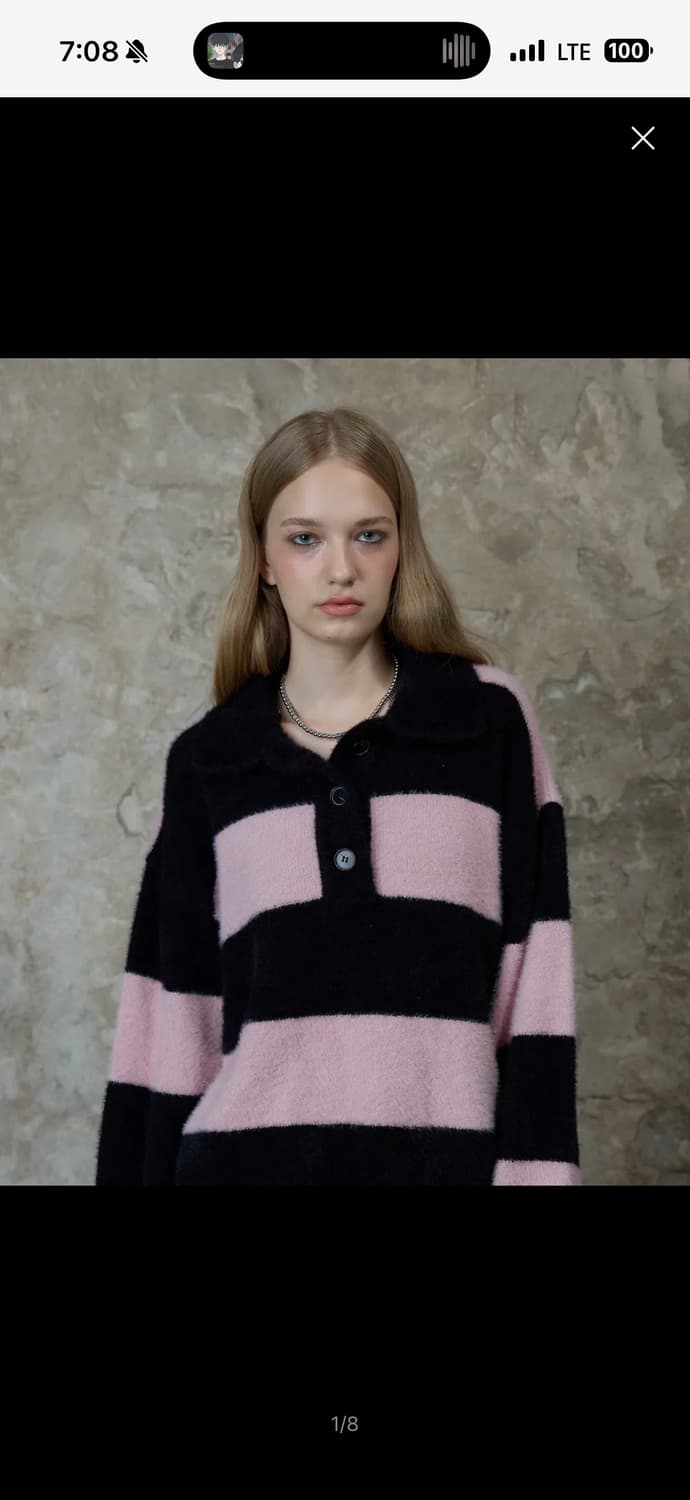 라티젠 L13 럭비 볼드 니트 핑크블랙 (제니착용) 상품이미지2