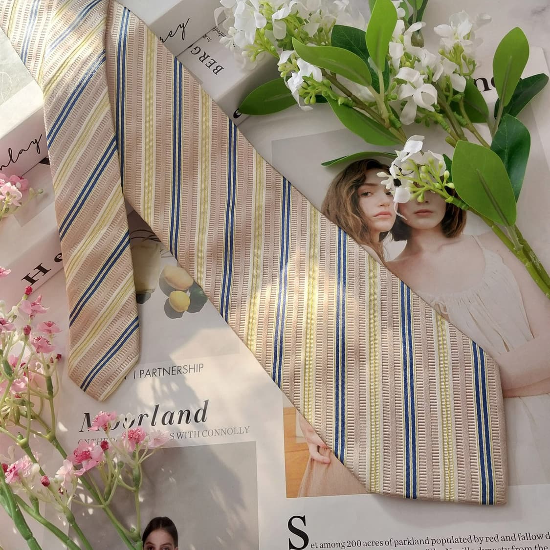 페라가모 실크 베이지 스트라이프 넥타이 9.1cm A+등급 K1814
 상품이미지4