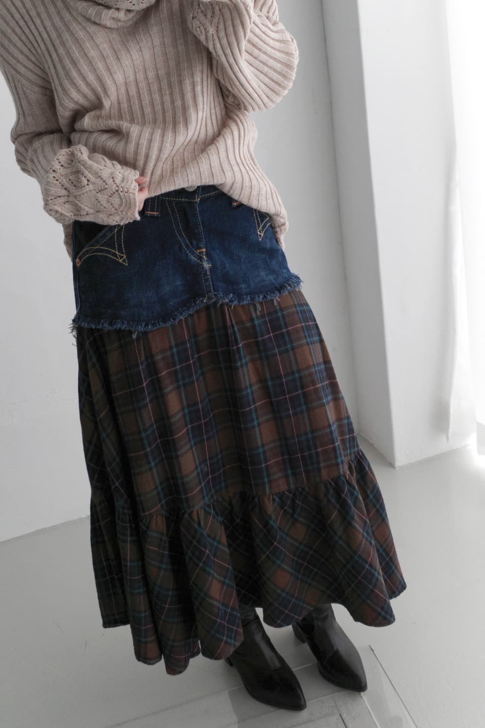 levis) check remake denim skirt 상품이미지7