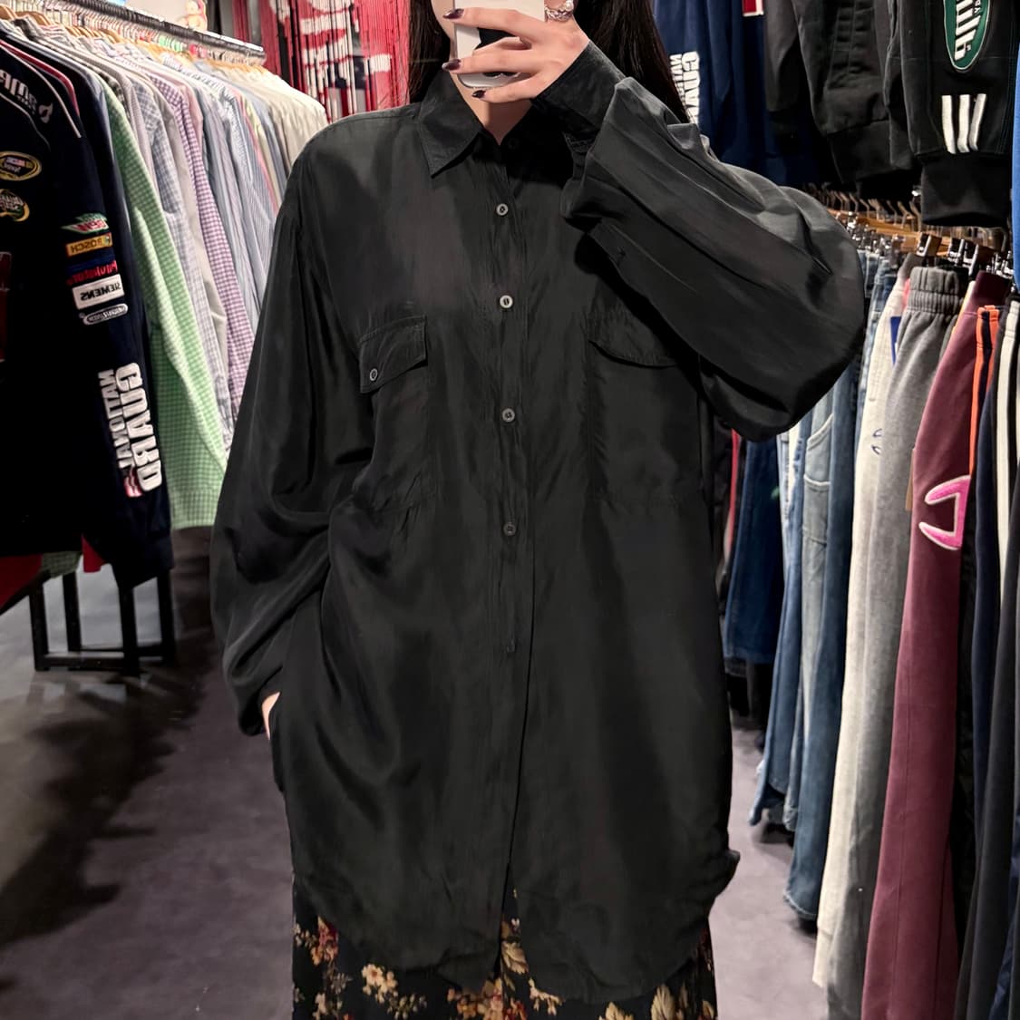 [IM] 실크 긴팔셔츠 블랙 상품이미지1