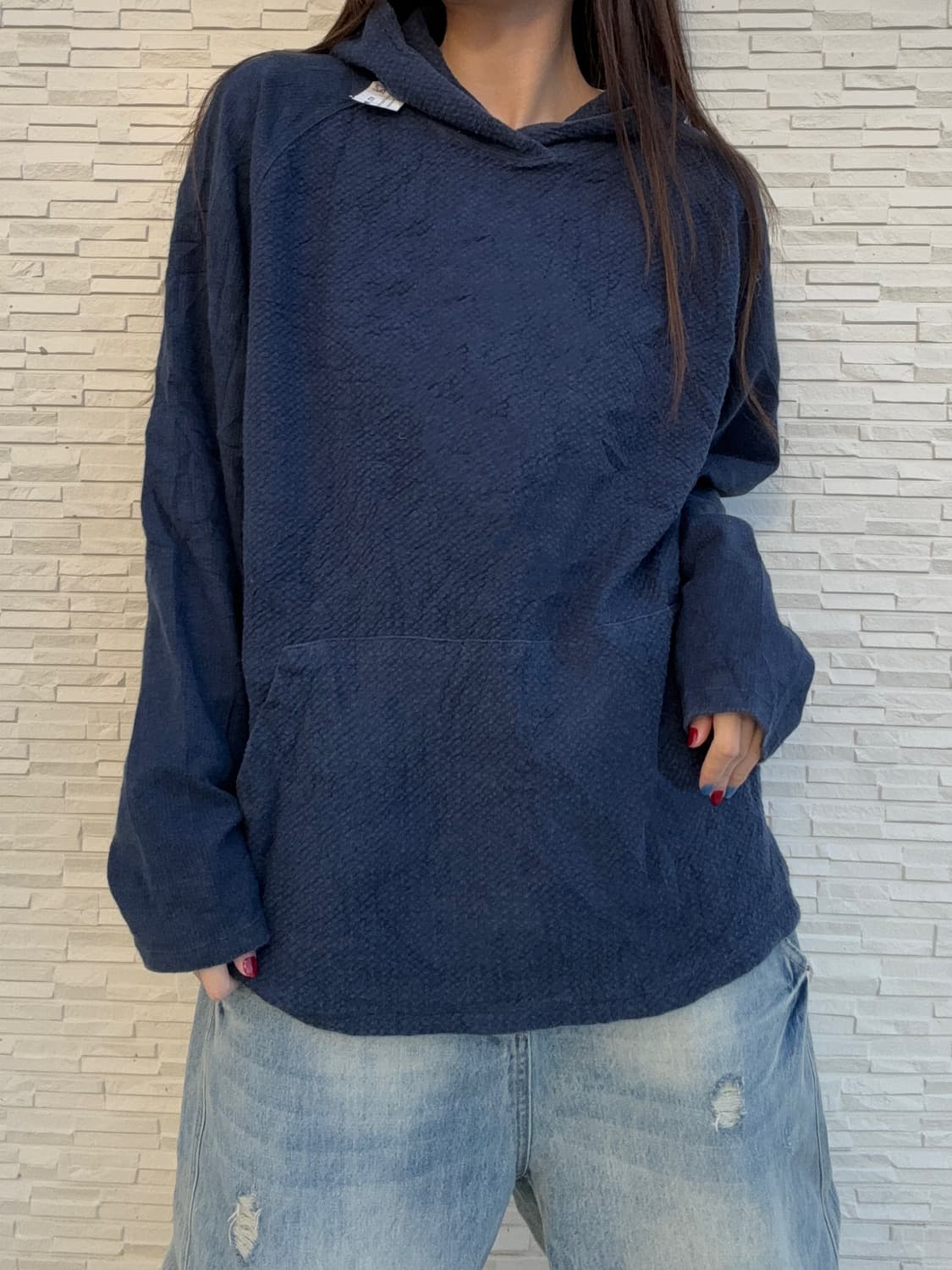 90s Russell 올드스쿨 와플 블루 후드티 상품이미지1