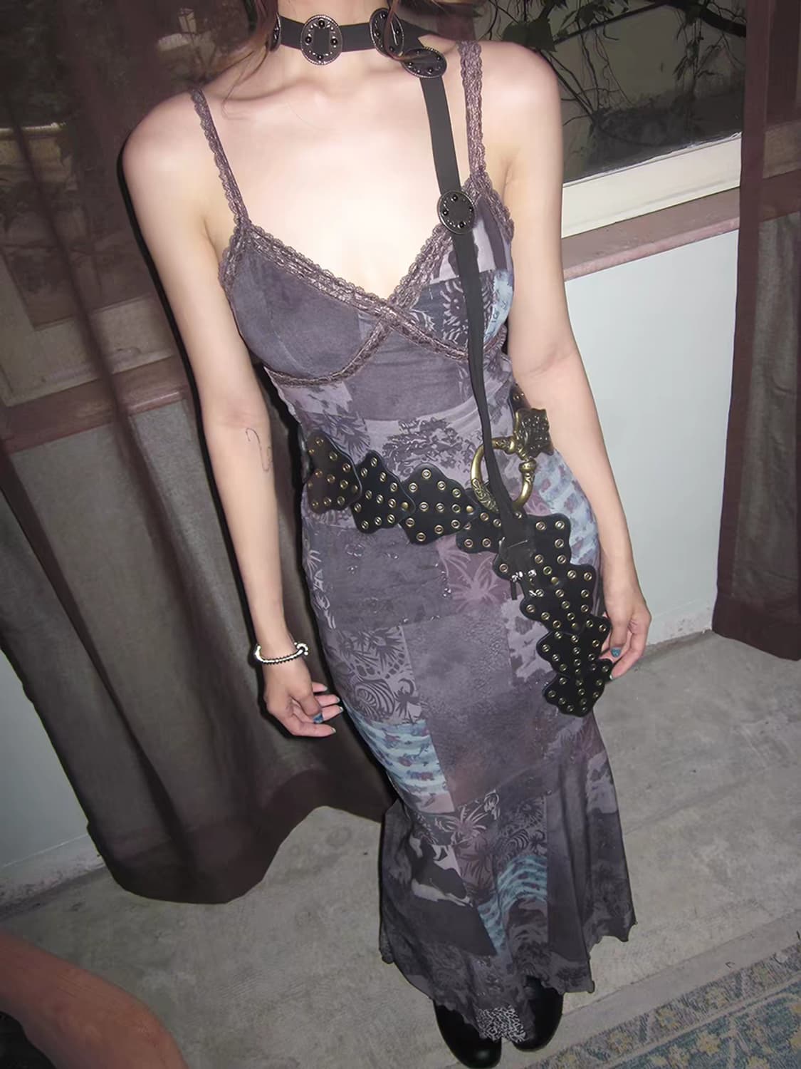 패치워크 보라 퍼플 블루 파랑 파란 원피스 페스티벌 빈티지 상품이미지2