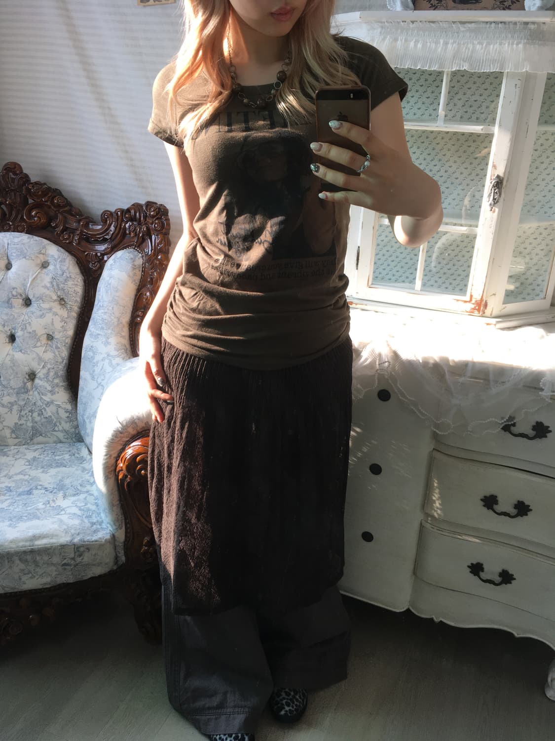 빈티지 브라운 레이스 레이어드 스커트 상품이미지4