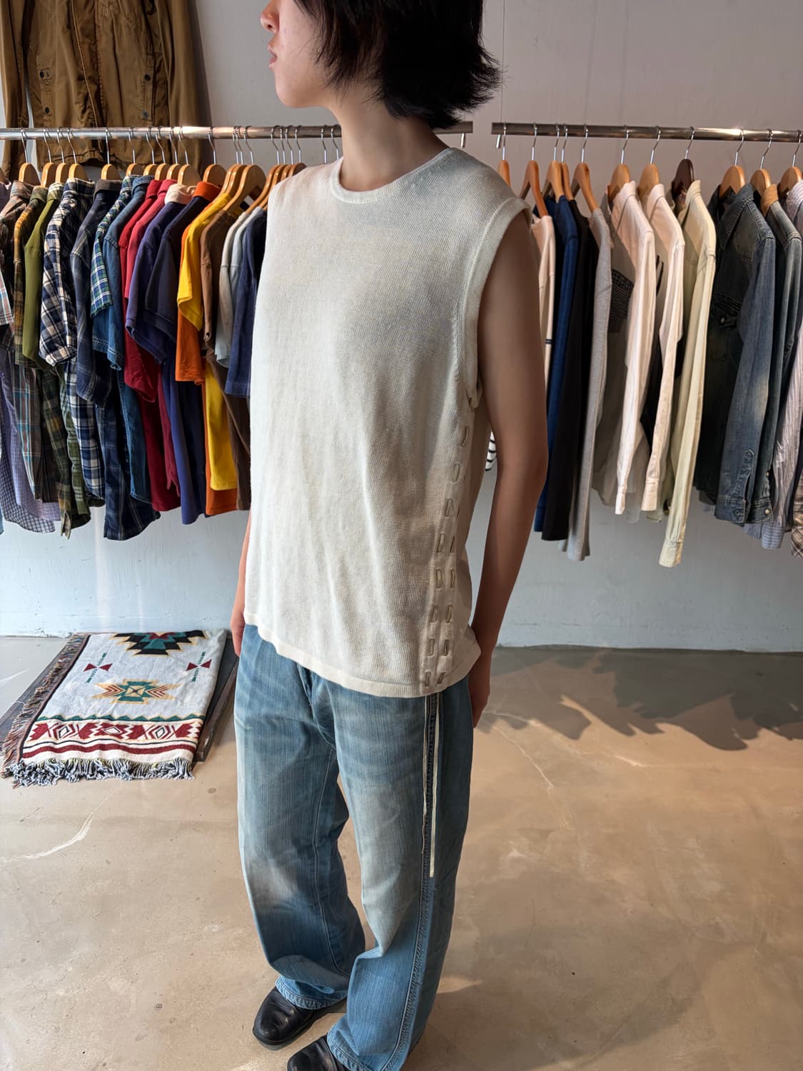 Armani Exchange 레이스업 린넨 슬리브리스 M 상품이미지1
