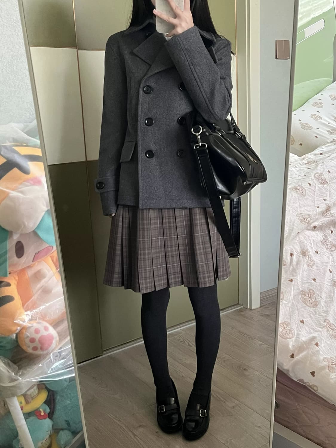 일본 소녀 울 더블 버튼 코트 자켓 그레이 상품이미지3