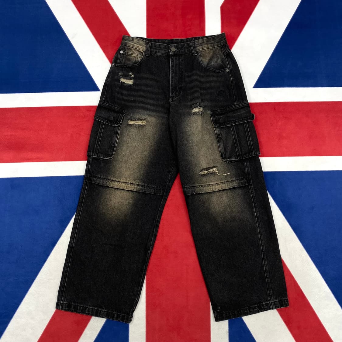 트래블 데미지 흑청 데님 카고팬츠 L  상품이미지1