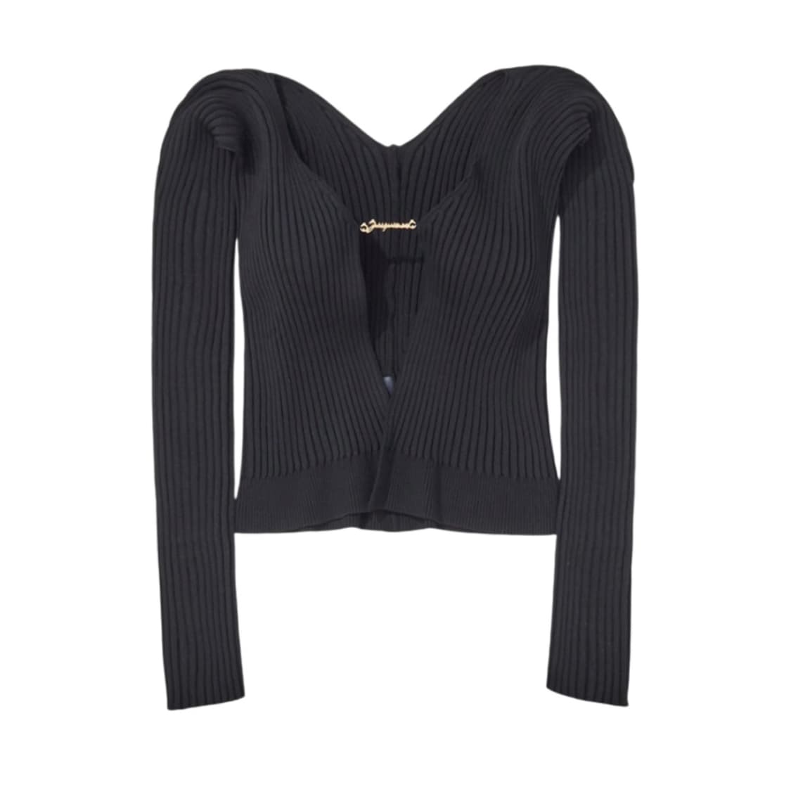 (W) 자크뮈스 라 마이유 프랄루 랑그 심리스 참 로고 가디건 블랙 상품이미지1