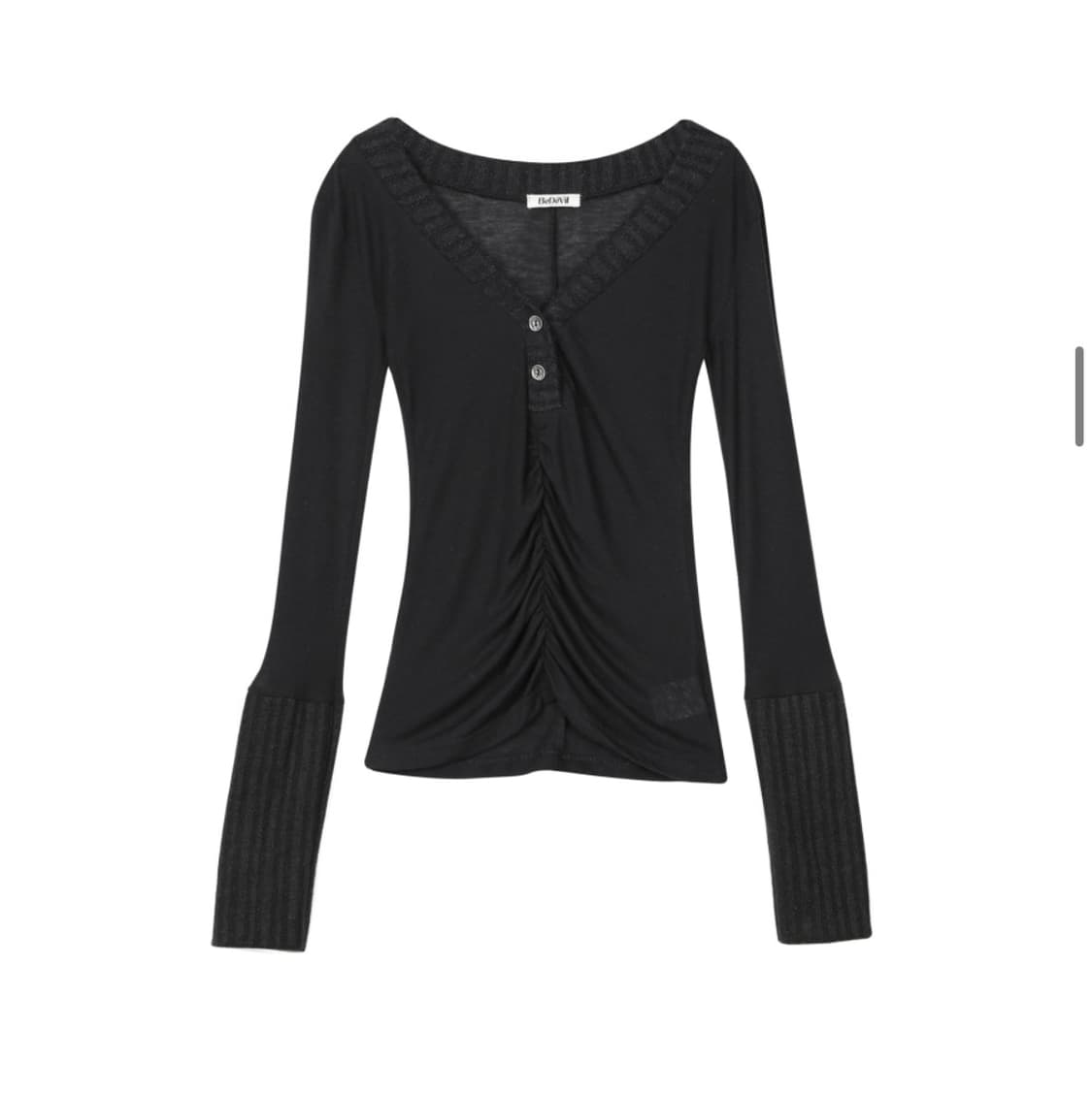 비데블 시보리 배색 니트 티 블랙 (카리나 착용) 상품이미지1