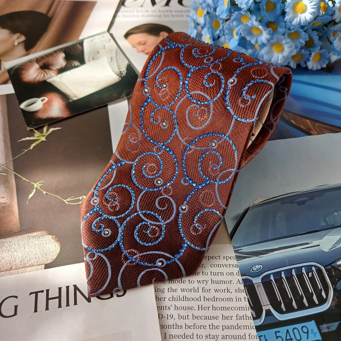 메트로시티 실크 브라운 패턴 넥타이 8.9cm A+등급 A19650 상품이미지4