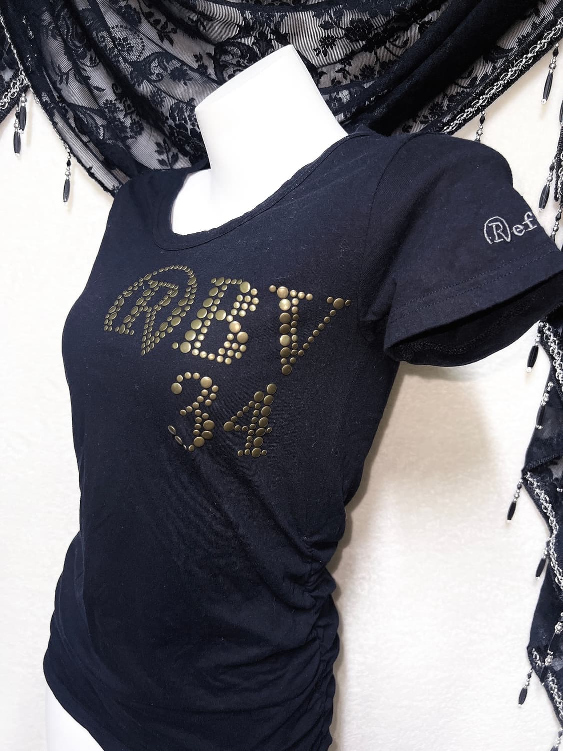 y2k 와투케 고스펑크 오네갸루 00s 다이아깔 셔링 반팔탑 섹시 핀터 상품이미지2