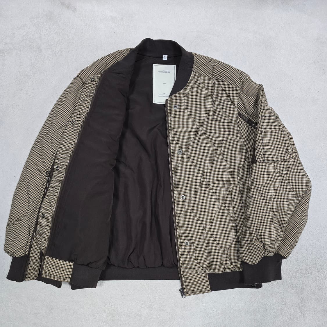 ROKH X GU 퀄티드 체크 블루종 베이지 자켓 XL 상품이미지7