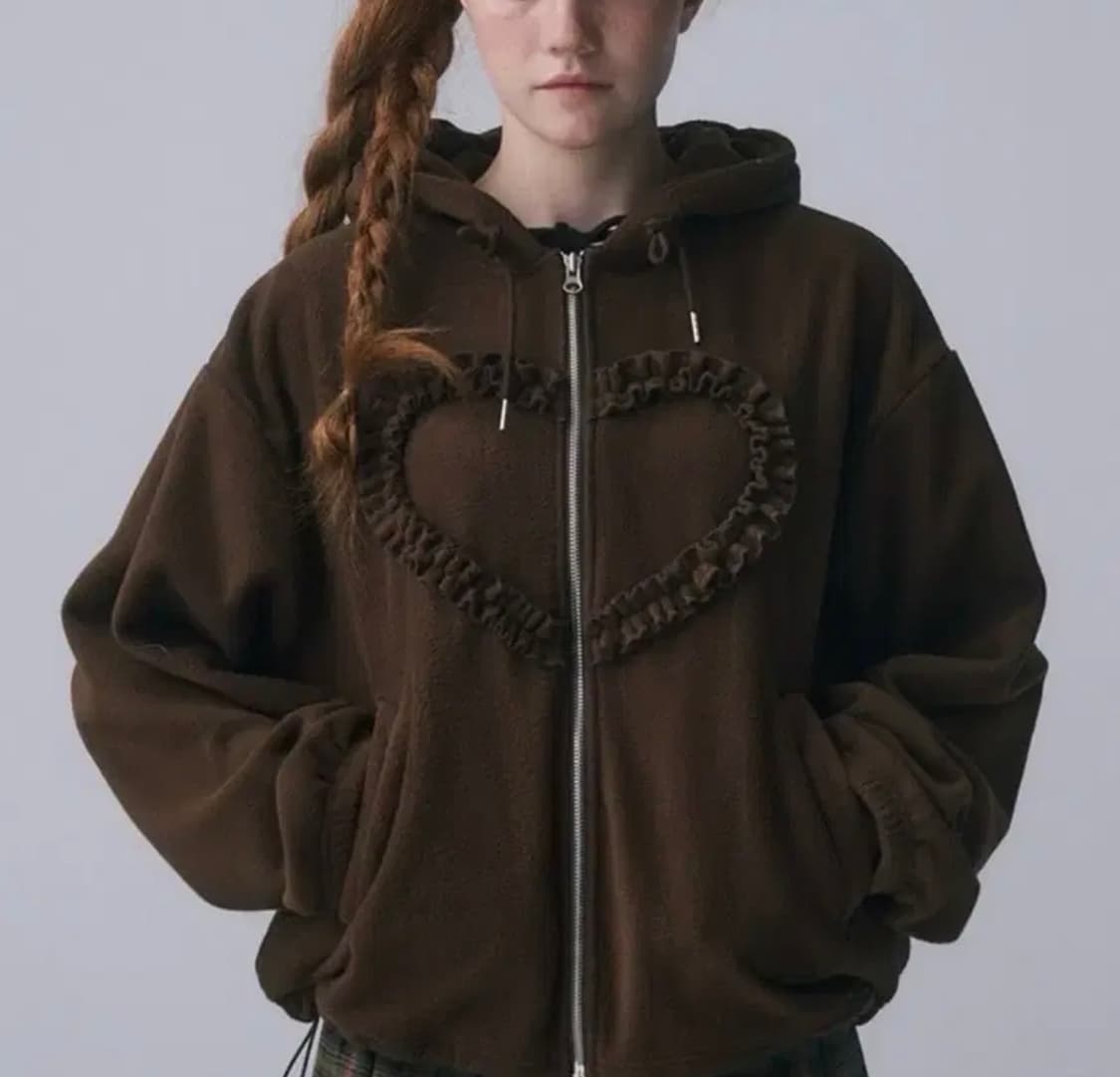 [펌프롬펀] 하트 프릴 후드집업 (브라운)  상품이미지1