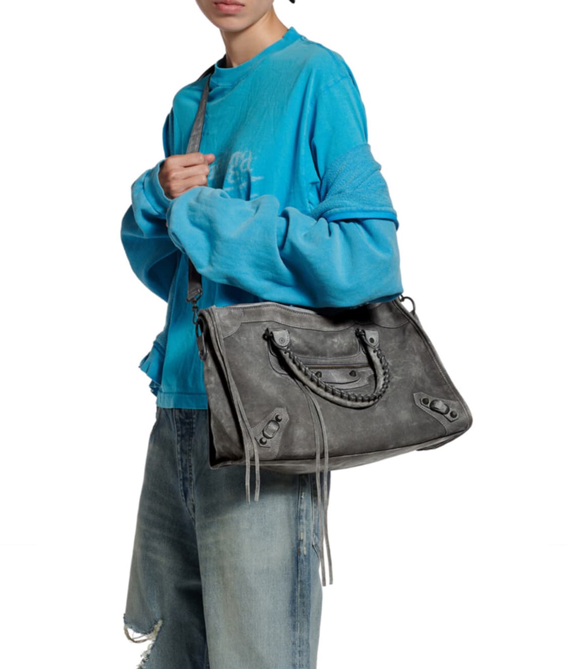 [A 정품] 발렌시아가 시티 모터백 미디움 스웨이드 그레이 상품이미지10