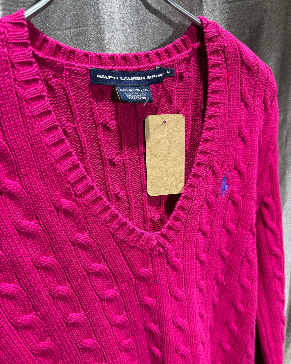 M 폴로랄프로렌 딥핑크 브이넥 케이블 니트 상품이미지4