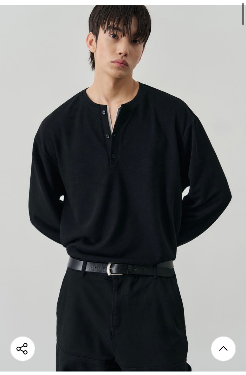 (L) 알리스 워셔블 레이어드 헨리넥 니트티셔츠 [블랙] 판매 상품이미지3