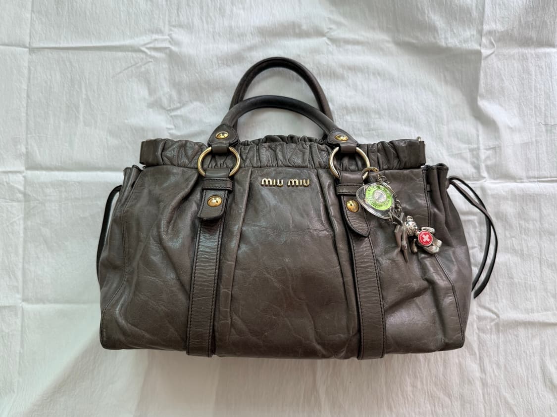 Vintage MiuMiu Vitello Satchel Bag 그레이 상품이미지3