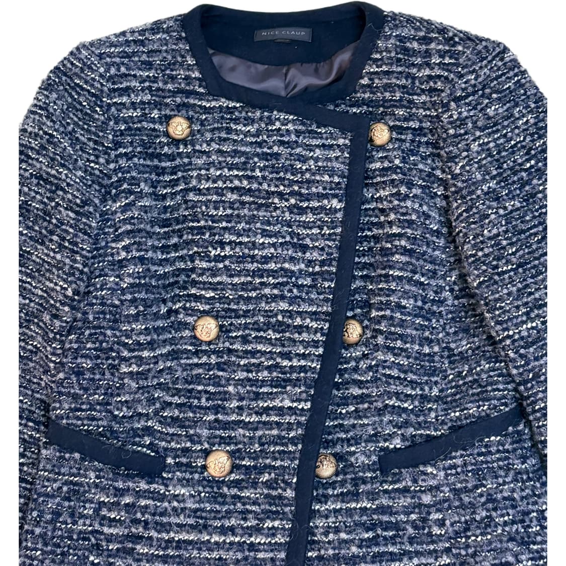 네이비 사선 금장버튼 트위드 자켓 상품이미지3