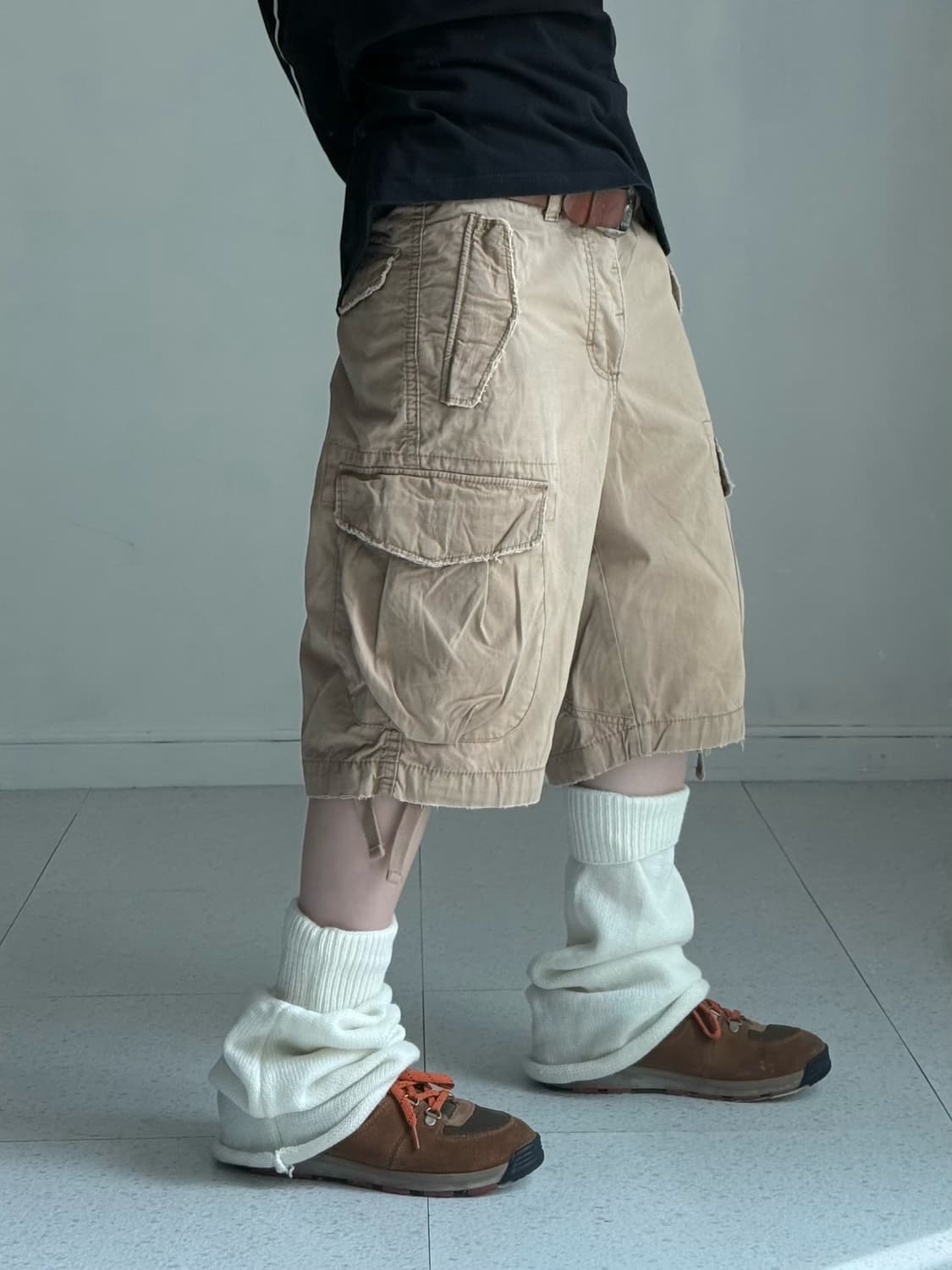 빈티지 베이지 카고 버뮤다 팬츠 상품이미지2