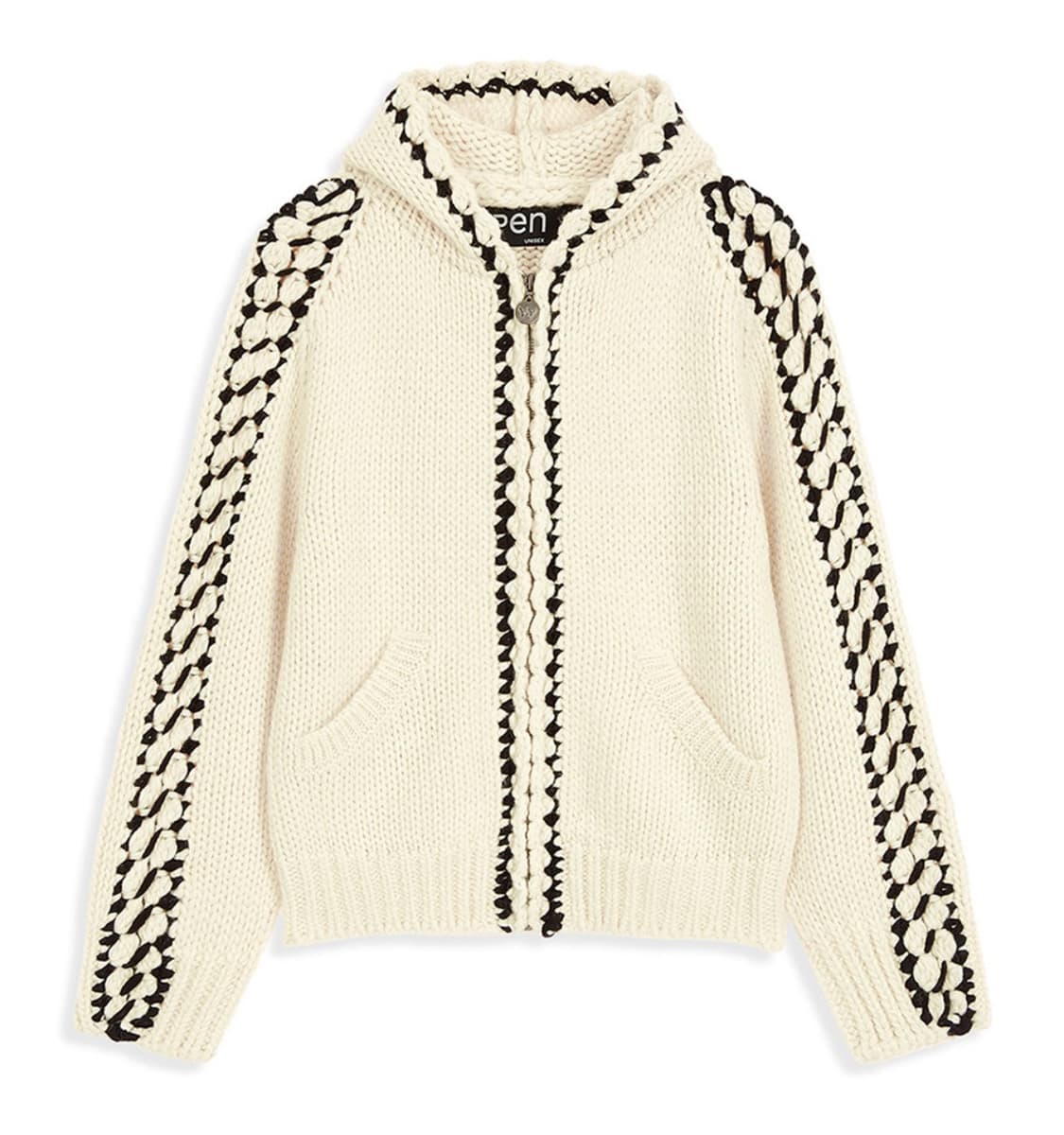 오픈와이와이 (더오픈프로덕트) 스티치 집업 니트 후디 아이보리 S 상품이미지1
