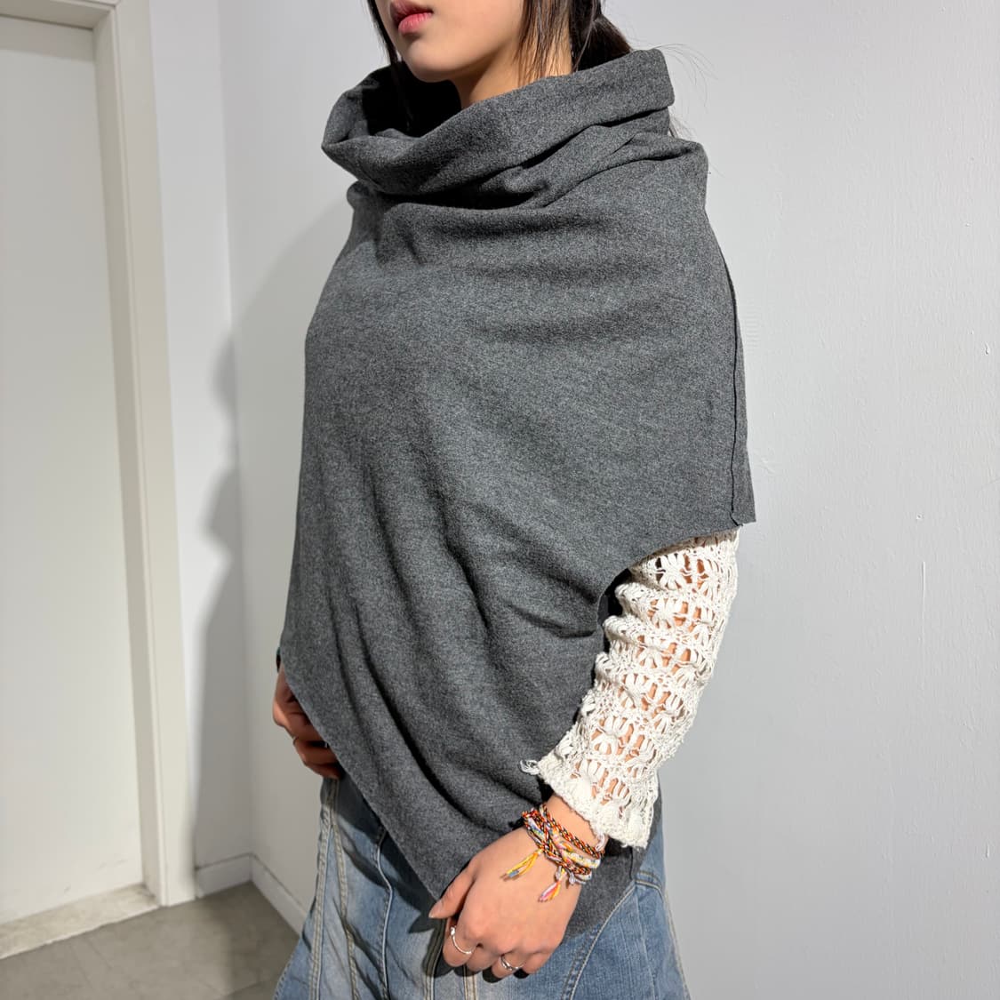 00s 헬무트랭 드레이핑 울 티셔츠 케이프 상품이미지1