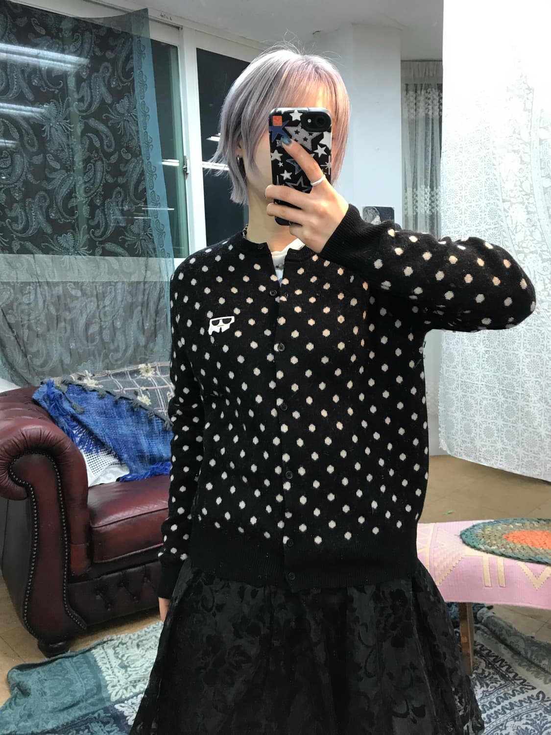 칼라거펠트 여성 도트 니트 가디건  상품이미지1