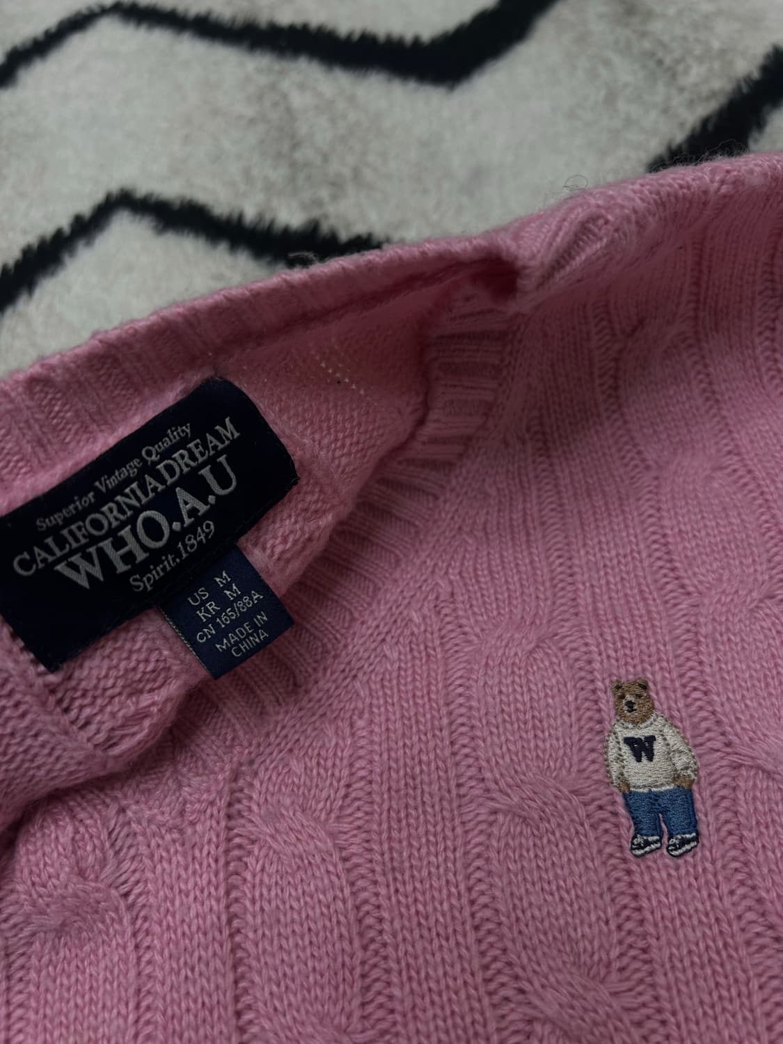 [M]후아유 스티브 V넥 꽈배기 니트/핑크 상품이미지6