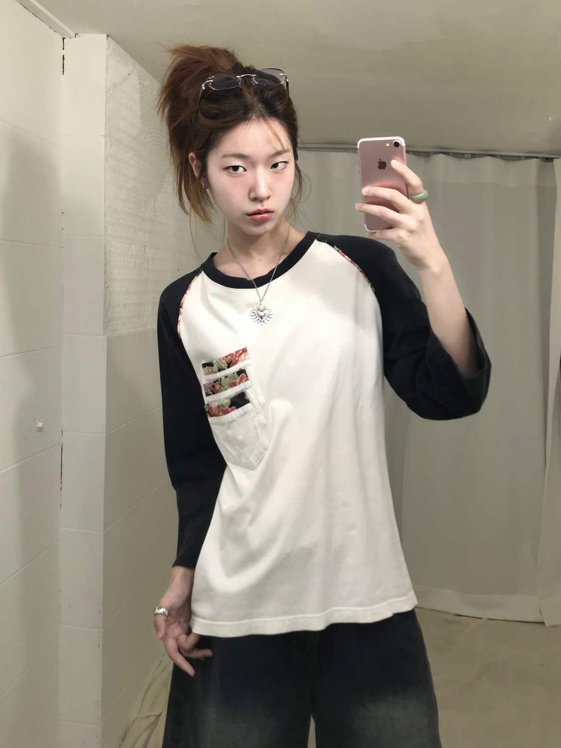 카라쿠리타마시이 오리엔탈 잉어 자수 나그랑 7부 티셔츠 상품이미지1