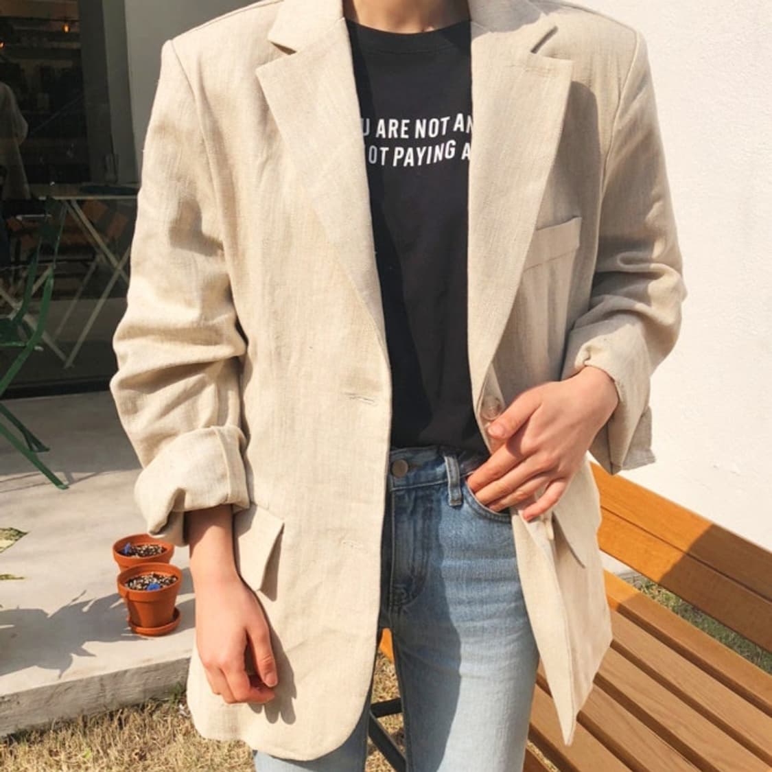 가내스라(ganaesra) 오디네르 헤링본 린넨자켓 프리사이즈 새상품 상품이미지2