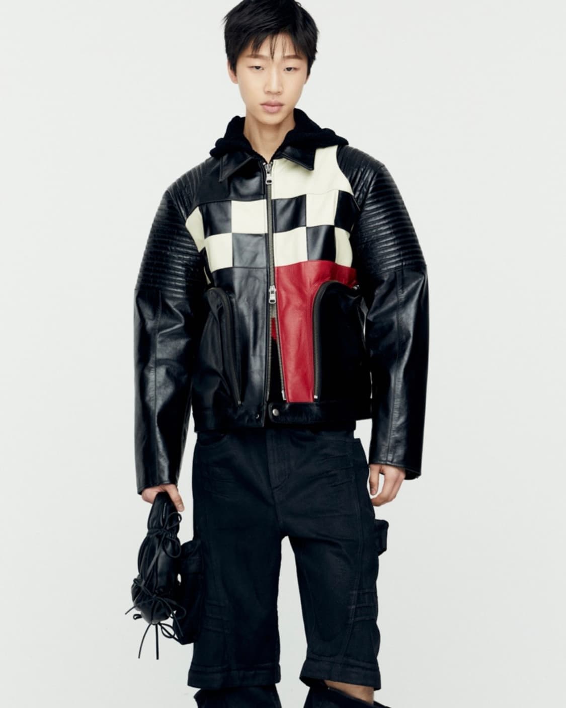 앤더슨벨 체커보드 레더 바이커 자켓 L 상품이미지2