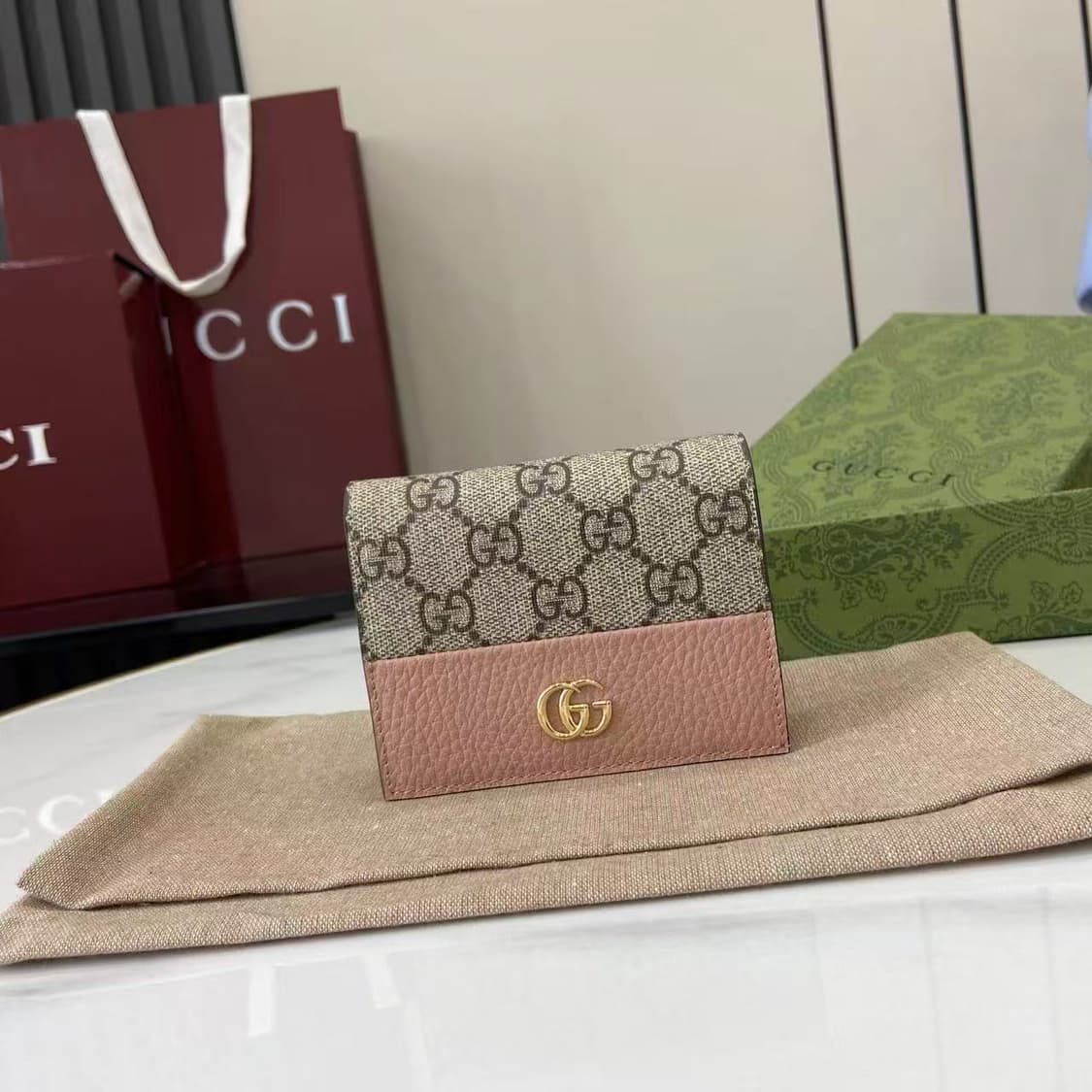 구찌 GG 마몽 카드 케이스 지갑 더스티 핑크 상품이미지1