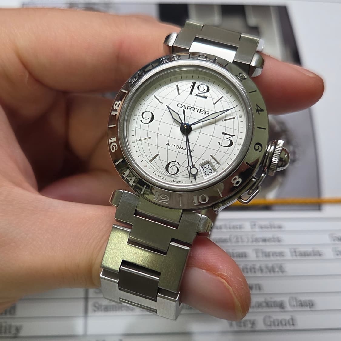레어] 까르띠에 파샤 GMT 지구본다이얼 실버판 36mm 브레이슬릿 ve 상품이미지3