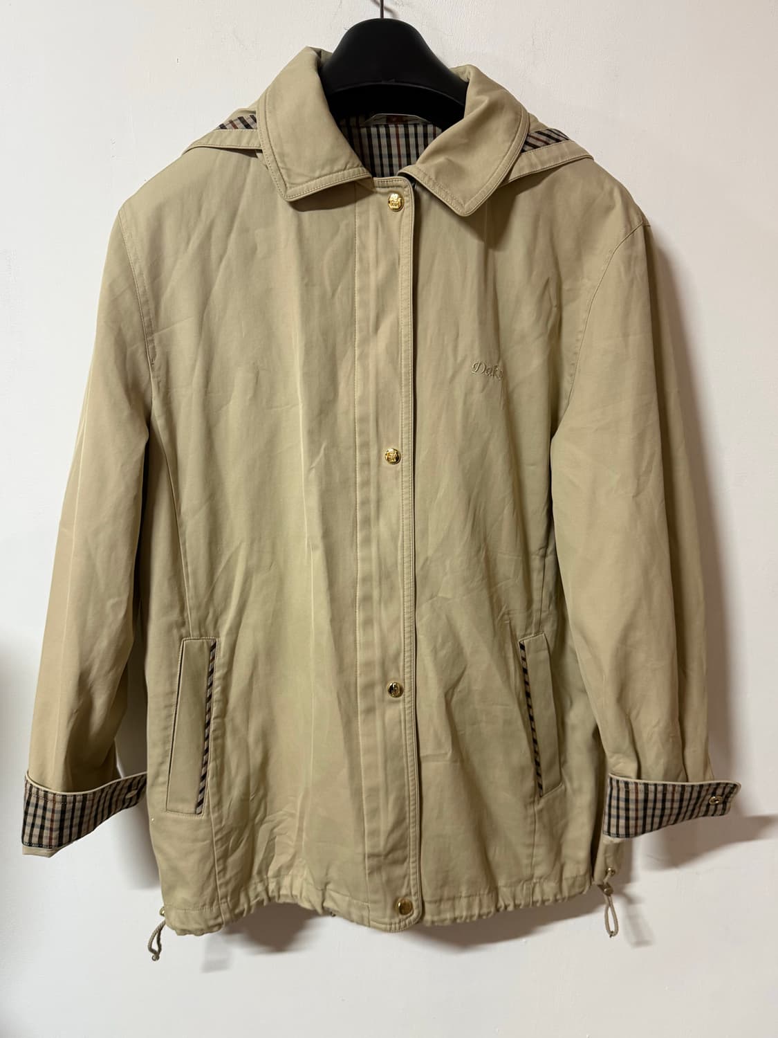 상태굿) 닥스 봄 후드 트렌치 하프코트 베이지 체크안감 상품이미지3