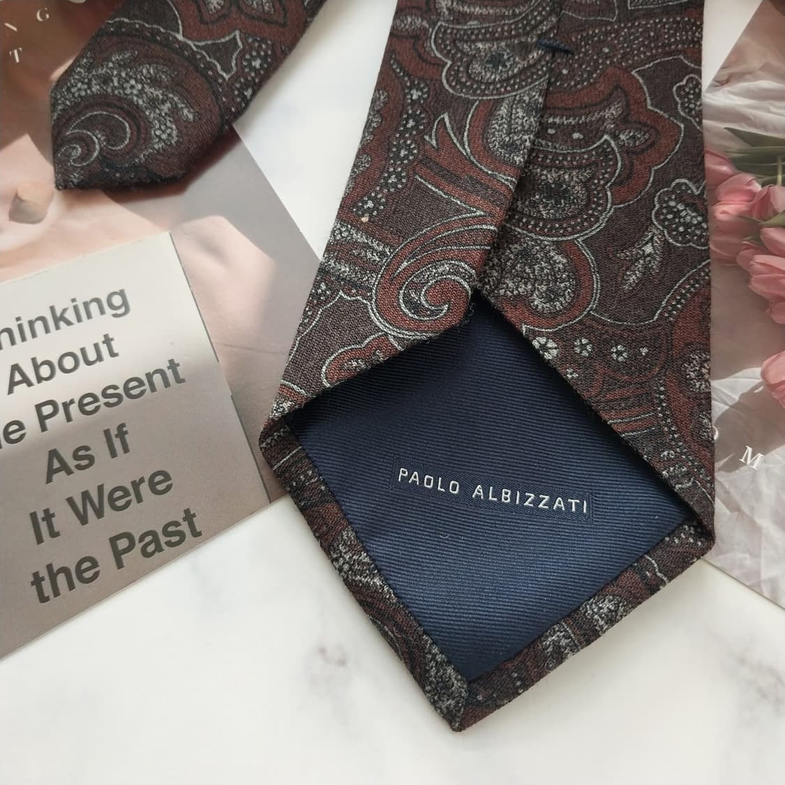 파올로 알비짜티 울 브라운 페이즐리 넥타이 8.8cm A+등급 K1280 상품이미지6