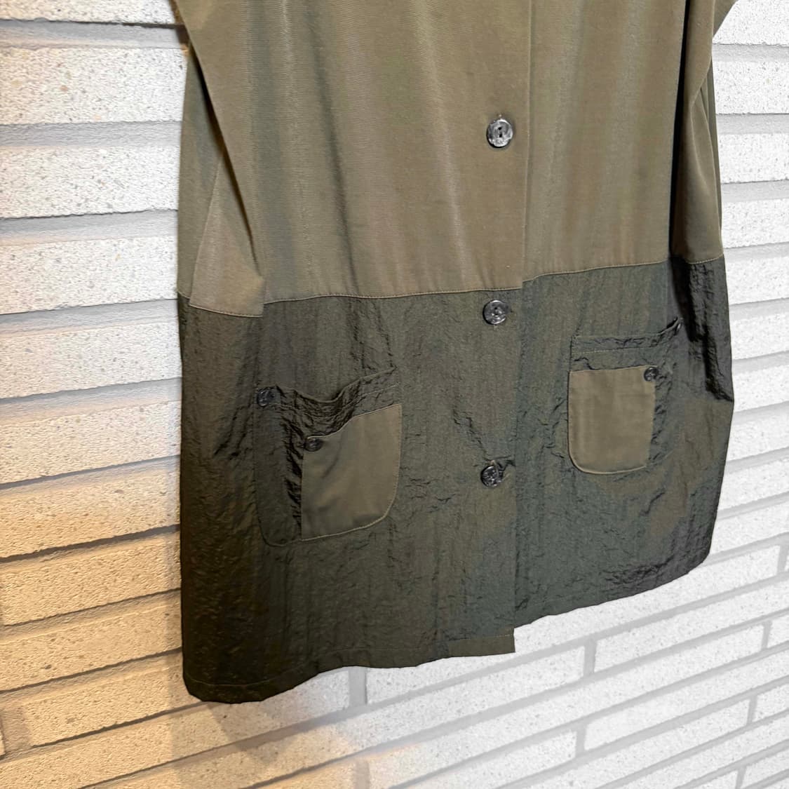 JPN VINTAGE 나시 카라 셔링 배색 디테일 카키 상품이미지4