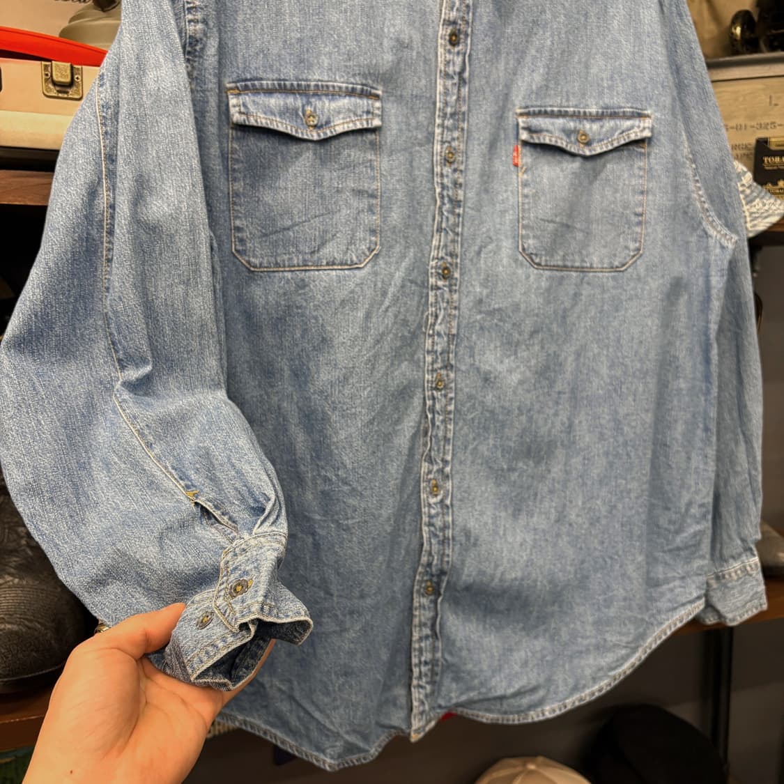 90s 리바이스 스티치라인 데님 워크셔츠 스틸버튼 레드탭 N720 상품이미지4