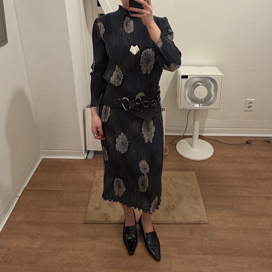 플로럴 플리츠 미디 스커트 상품이미지3