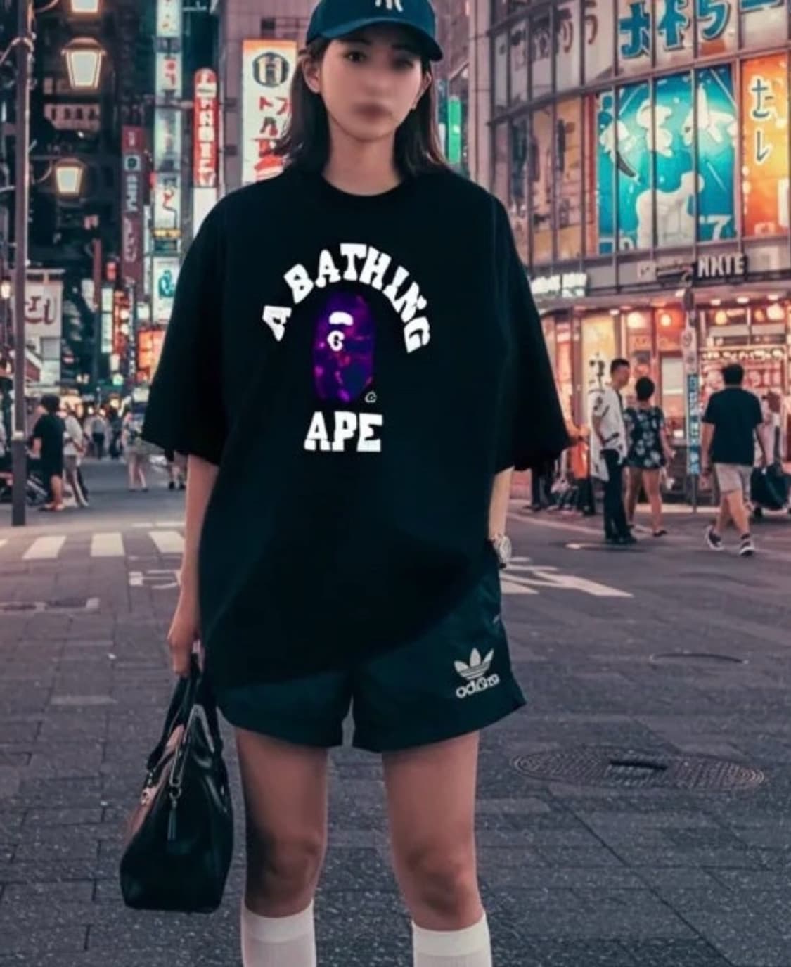 베이프 카모 컬리지 티셔츠 블랙 퍼플 S 상품이미지1