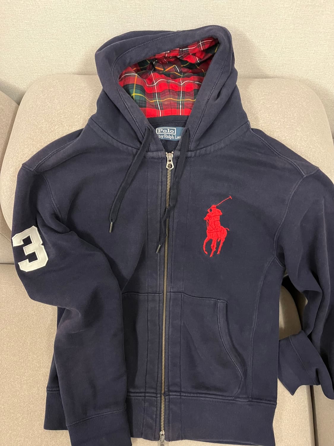 폴로 랄프로렌 빅포니 체크 후드집업 네이비 m 상품이미지1