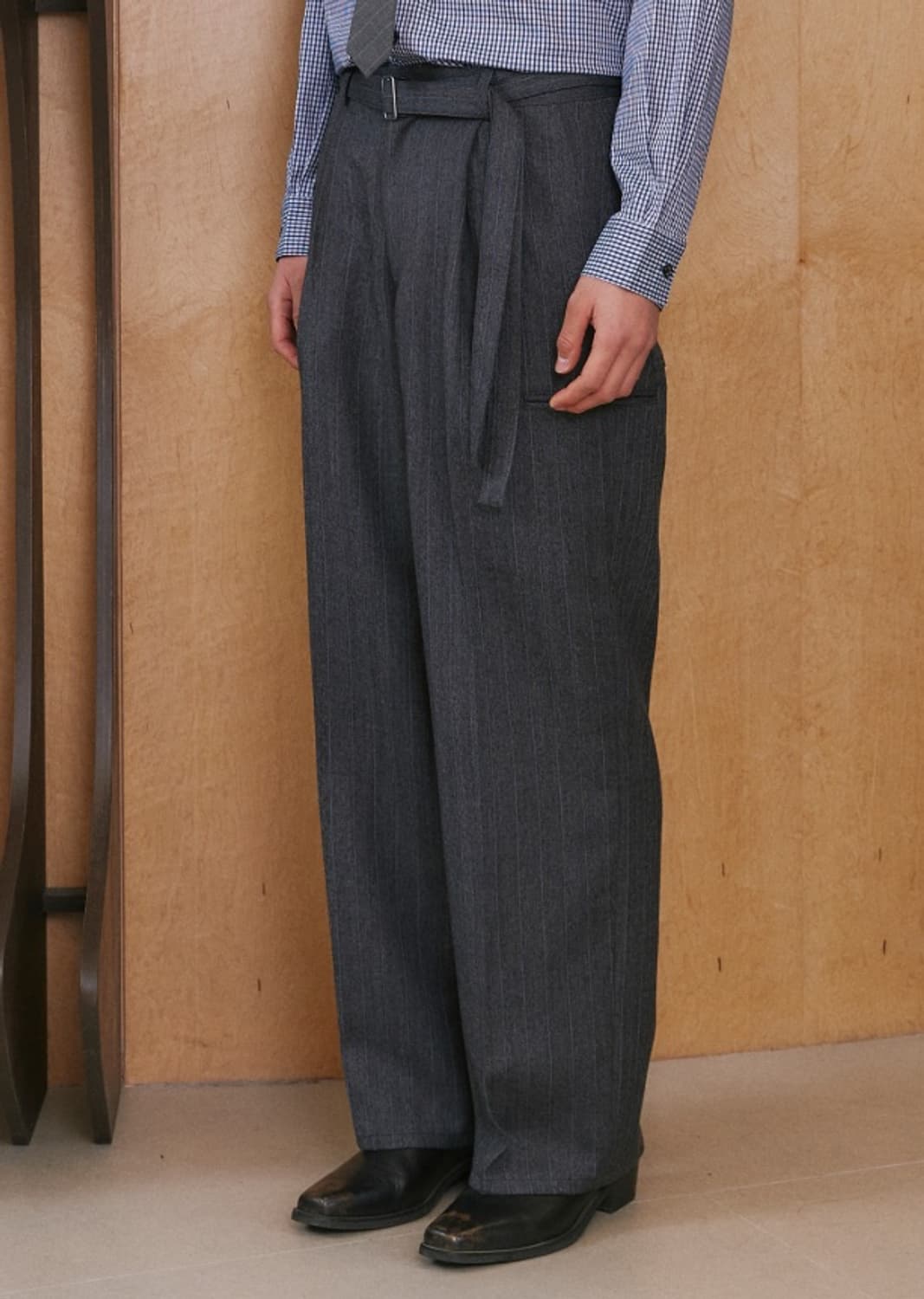 웨이비니스 레이어드 벨티드 팬츠 그레이 상품이미지1